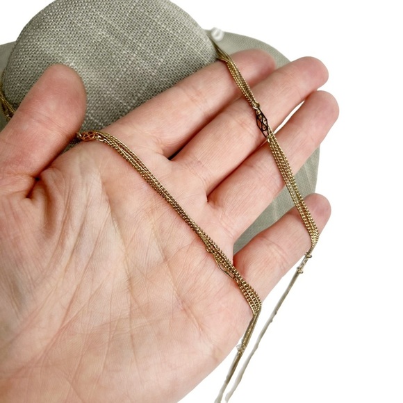 Gold Tone Multi Strand Gray Rhinestone Twisted Dangle Pendant Necklace - Picture 8 of 9